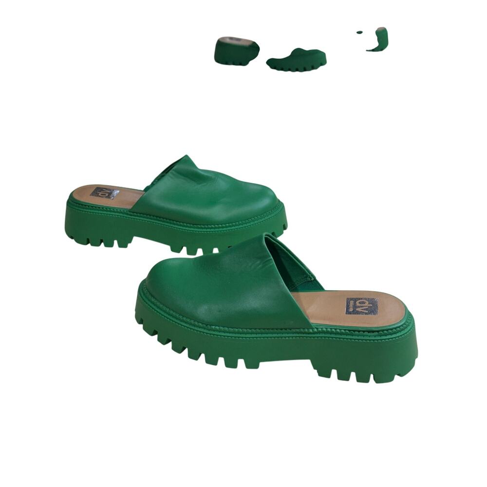 Dolce Vita Chunky Green Leather Slide Sandals - Picture 2 of 6
